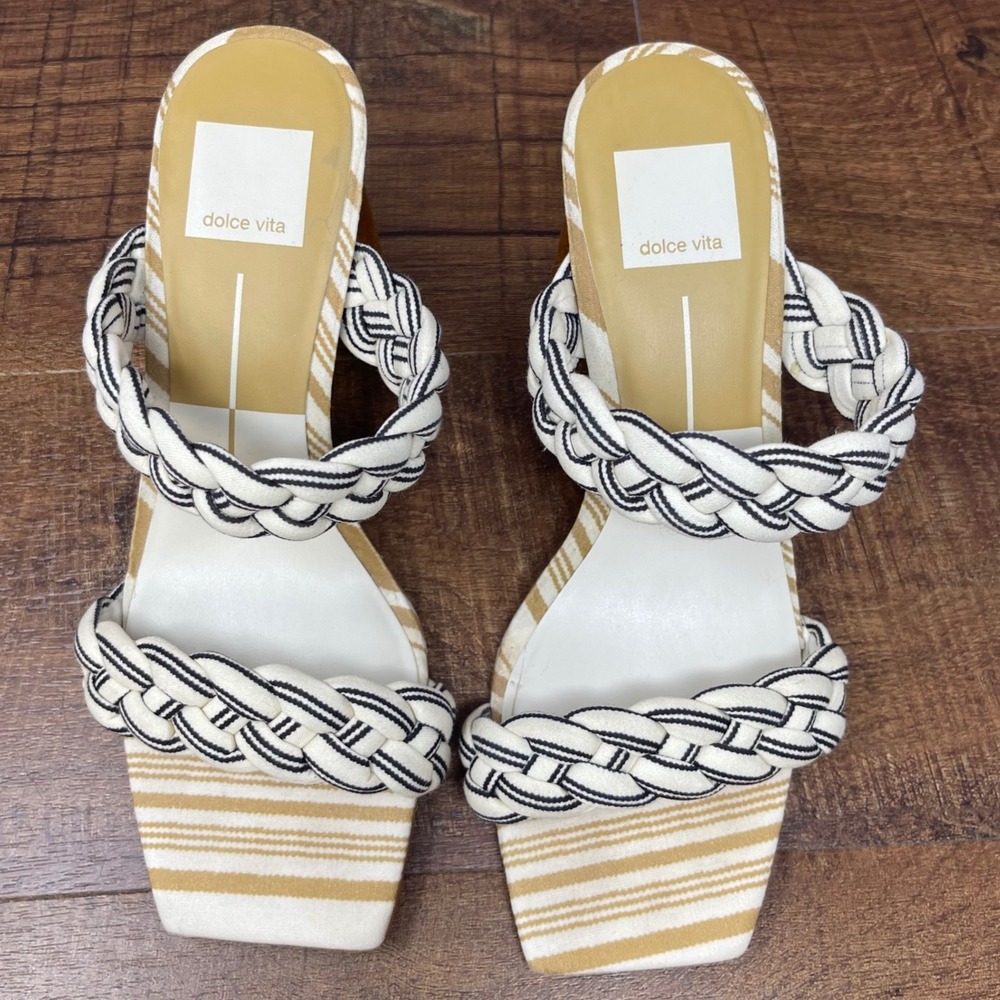 Dolce Vita - "Paily" Braided Stripe Block Sandal - Black/Off-White - Size 7‎ - Picture 8 of 15